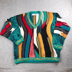 Carlo Alberto Australia Sweater Mens XL Multi 3D Knit Coogi Style Cotton Vtg 90s